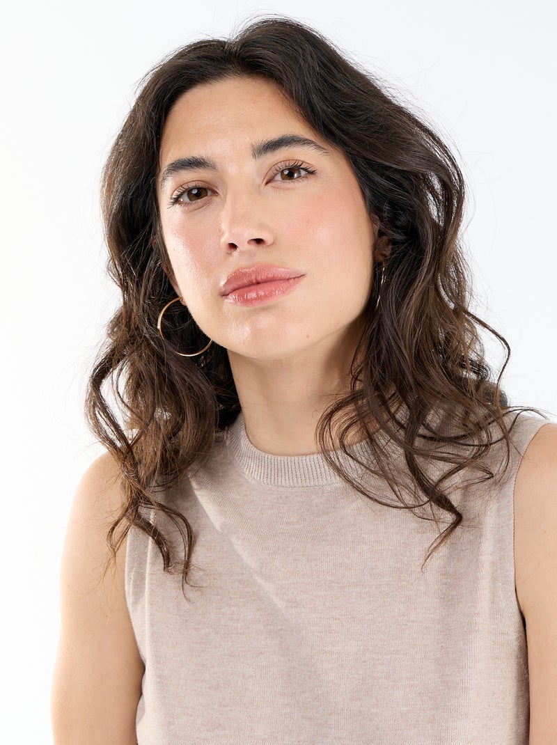 Top de punto sin mangas de cuello redondo Beige - Kiabi