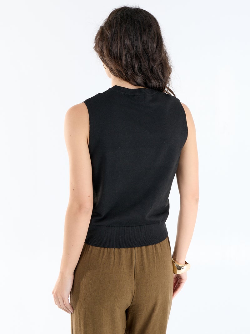Top de punto sin mangas de cuello redondo Negro - Kiabi