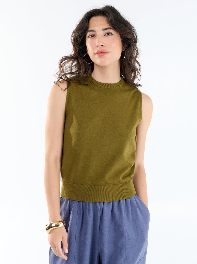 Top de punto sin mangas de cuello redondo Verde - Kiabi