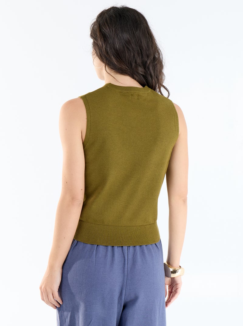 Top de punto sin mangas de cuello redondo Verde - Kiabi