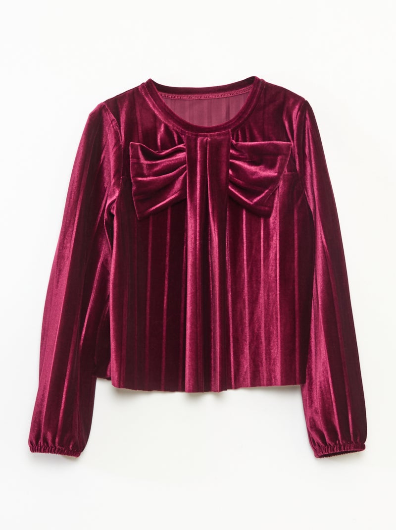 Top de punto velvet de canalé con lazo liso Rojo - Kiabi