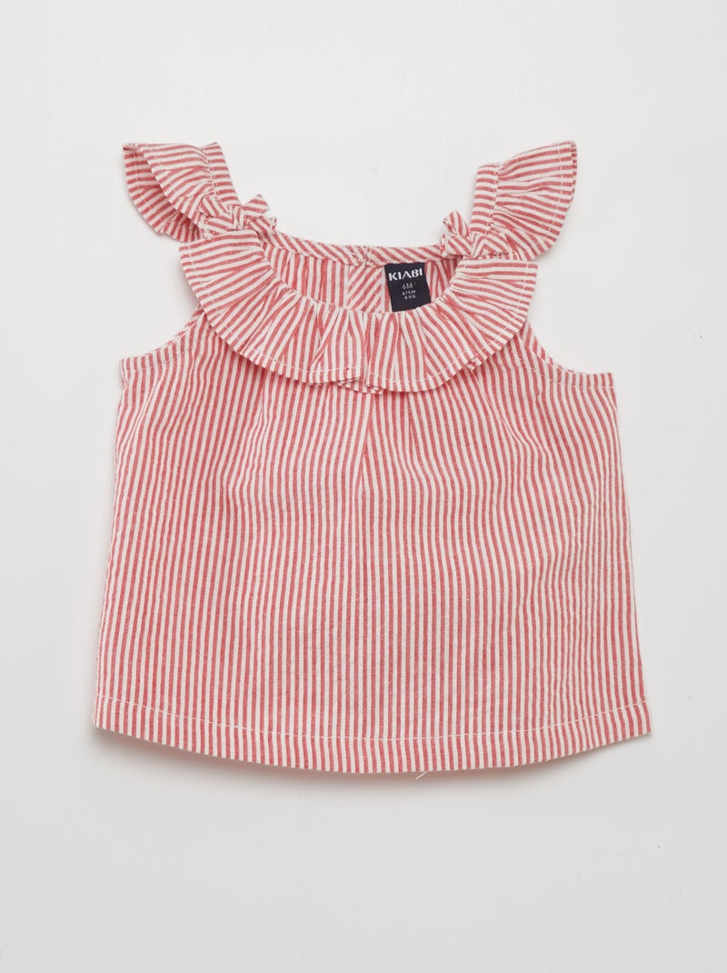 Top de rayas con volantes ROJO - Kiabi