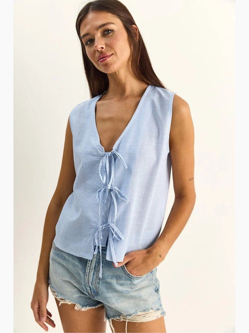 Top de rayas escote pico con lazo lucci - Kiabi