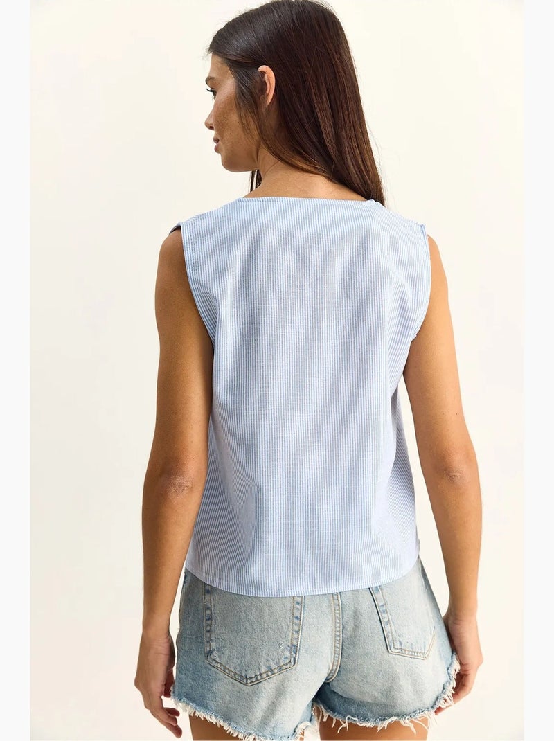 Top de rayas escote pico con lazo lucci Azul pastel - Kiabi
