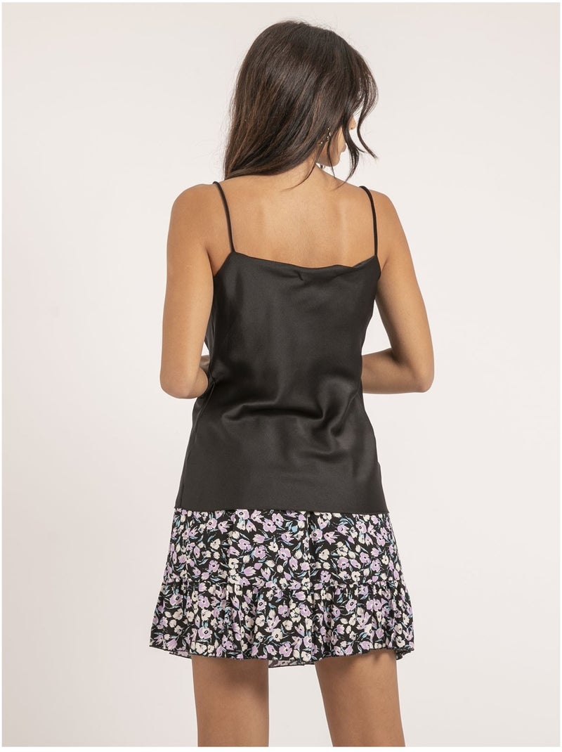 Top de satén cuello barco flamell Negro - Kiabi