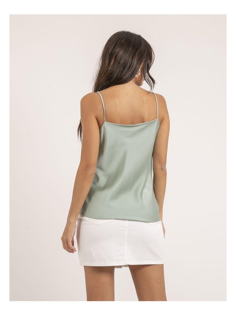 Top de satén cuello barco flamell Verde agua - Kiabi