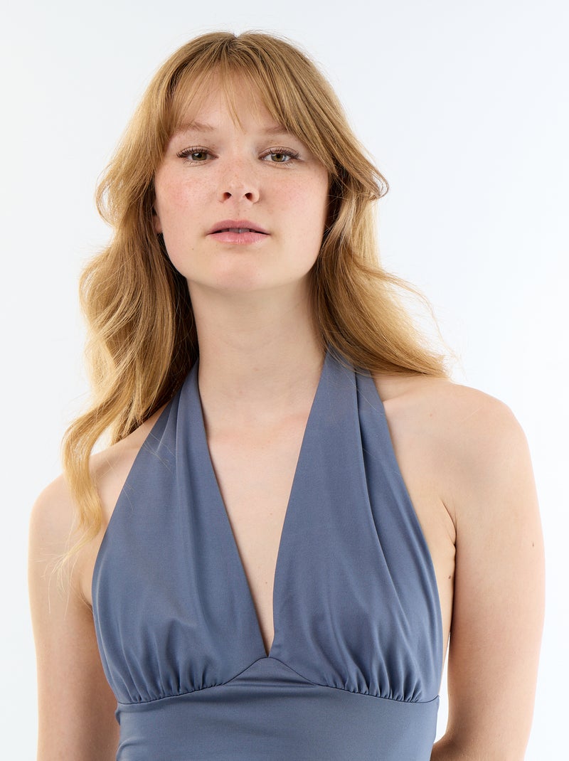 Top de tejido elástico cuello halter Gris - Kiabi