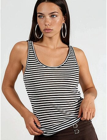 Top de tirantes acanalado con cuello en u y rayas de busem