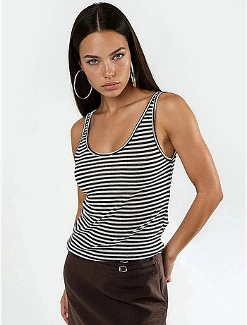 Top de tirantes acanalado con cuello en u y rayas de busem