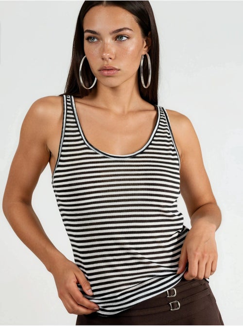 Top de tirantes acanalado con cuello en u y rayas de busem - Kiabi Top de tirantes acanalado con cuello en u y rayas de busem - Kiabi