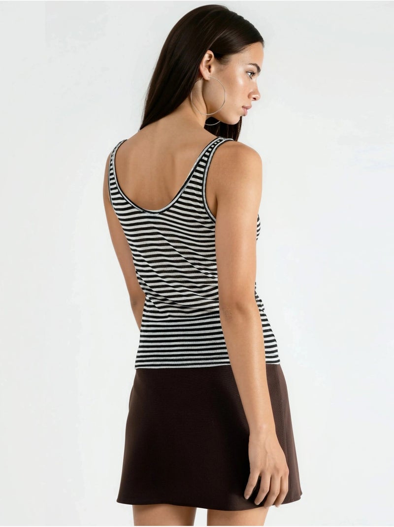 Top de tirantes acanalado con cuello en u y rayas de busem Negro - Kiabi