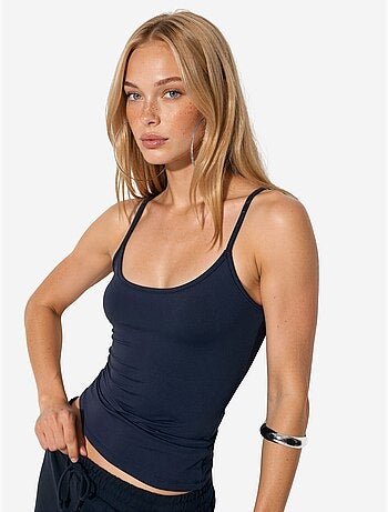 Top de tirantes ajustado de punto con cuello en u busem