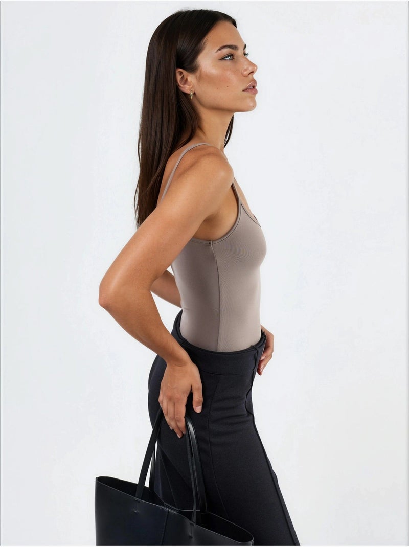 Top de tirantes ajustado de punto con cuello en u busem Beige arcilla - Kiabi