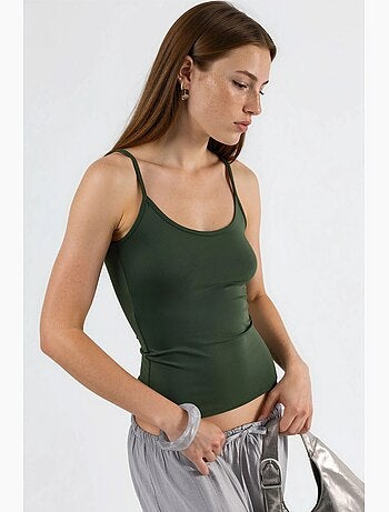 Top de tirantes ajustado de punto con cuello en u busem