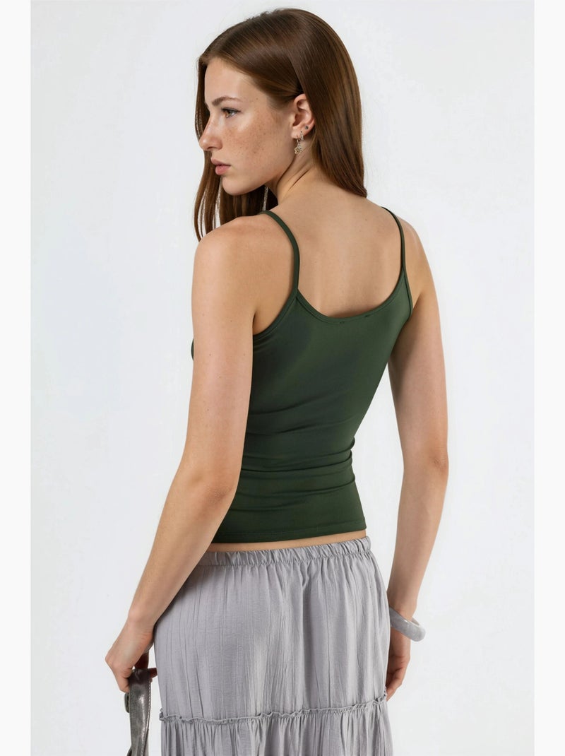 Top de tirantes ajustado de punto con cuello en u busem Caqui - Kiabi