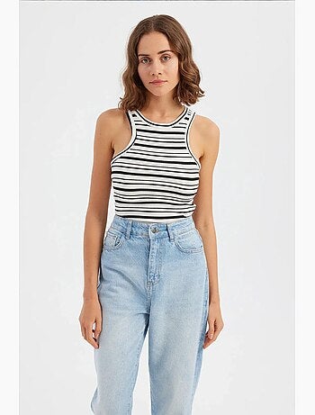 Top de tirantes con cuello halter y tejido a rayas hiccup
