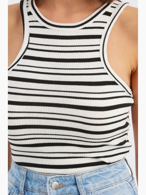 Top de tirantes con cuello halter y tejido a rayas hiccup - Kiabi