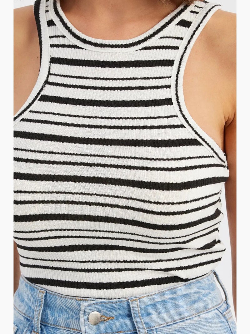 Top de tirantes con cuello halter y tejido a rayas hiccup Beige natural - Kiabi