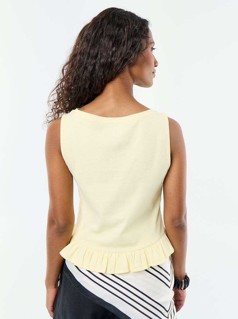 Top de tirantes con escote barco y bajo con volante Amarillo - Kiabi