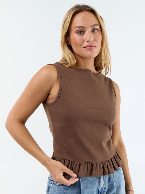 Top de tirantes con escote barco y bajo con volante - Kiabi