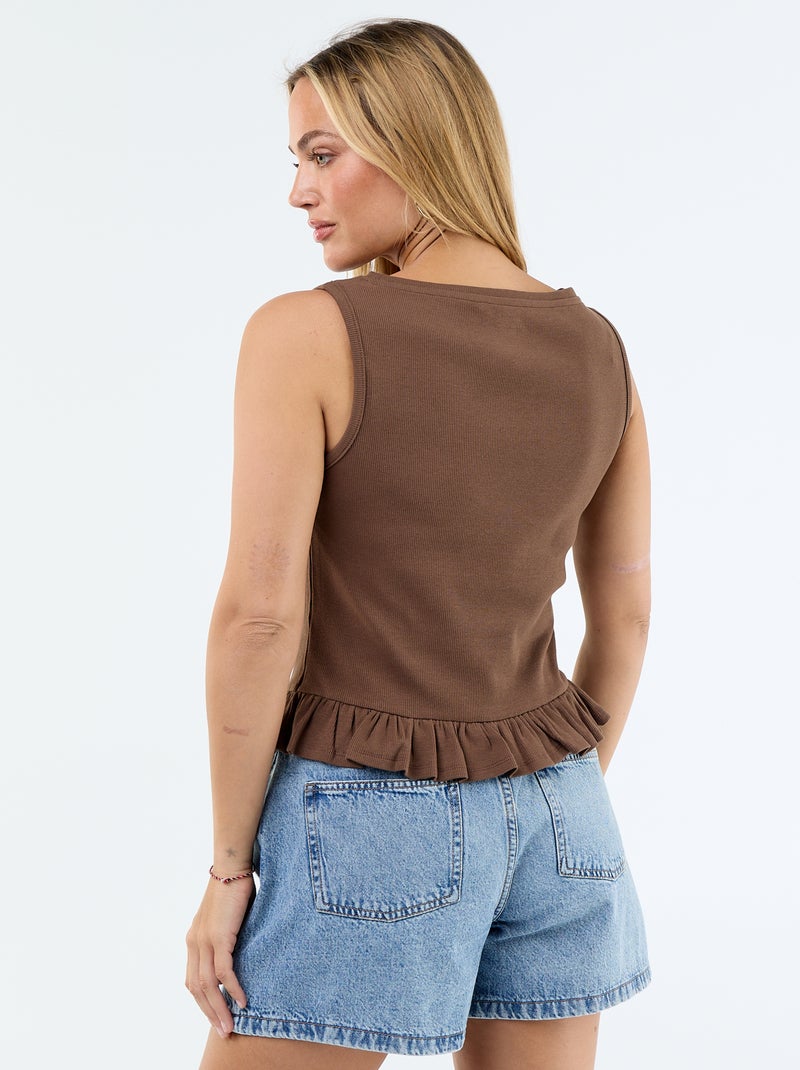 Top de tirantes con escote barco y bajo con volante Marron - Kiabi