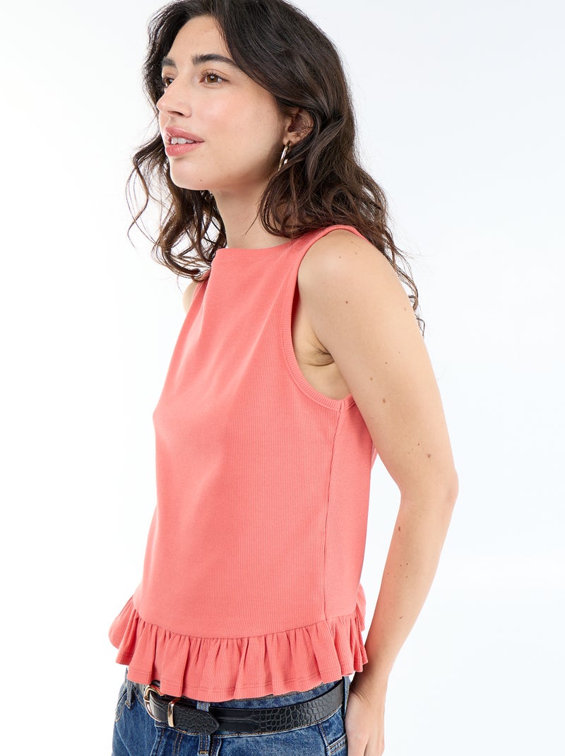 Top de tirantes con escote barco y bajo con volante Naranja - Kiabi