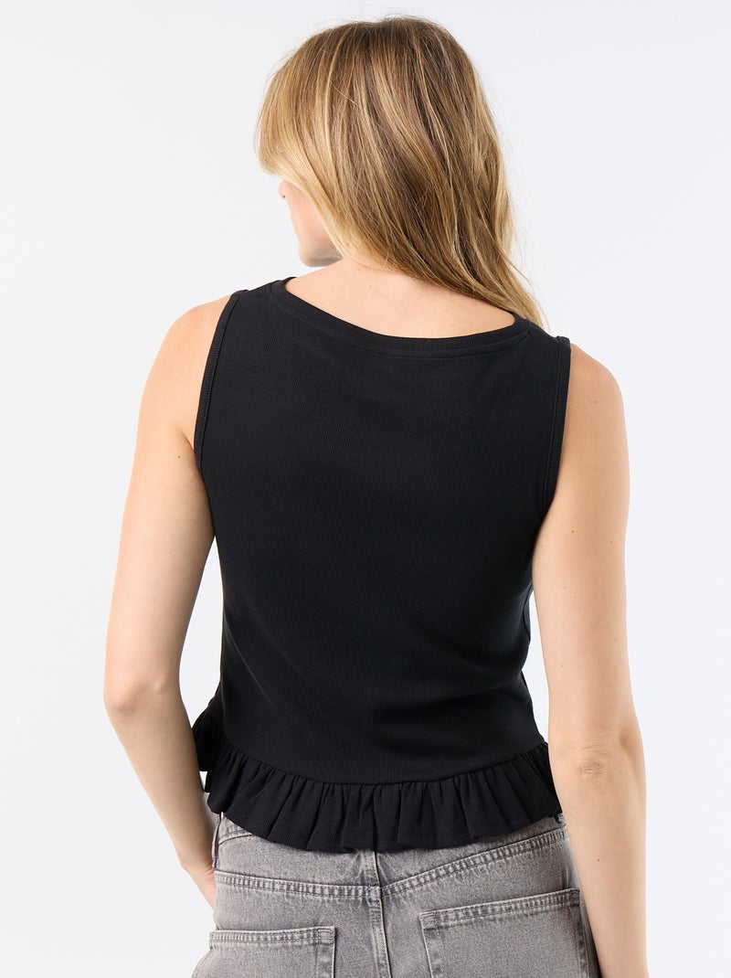 Top de tirantes con escote barco y bajo con volante Negro - Kiabi