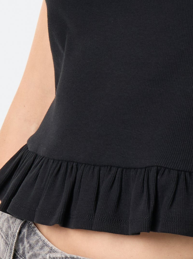 Top de tirantes con escote barco y bajo con volante Negro - Kiabi