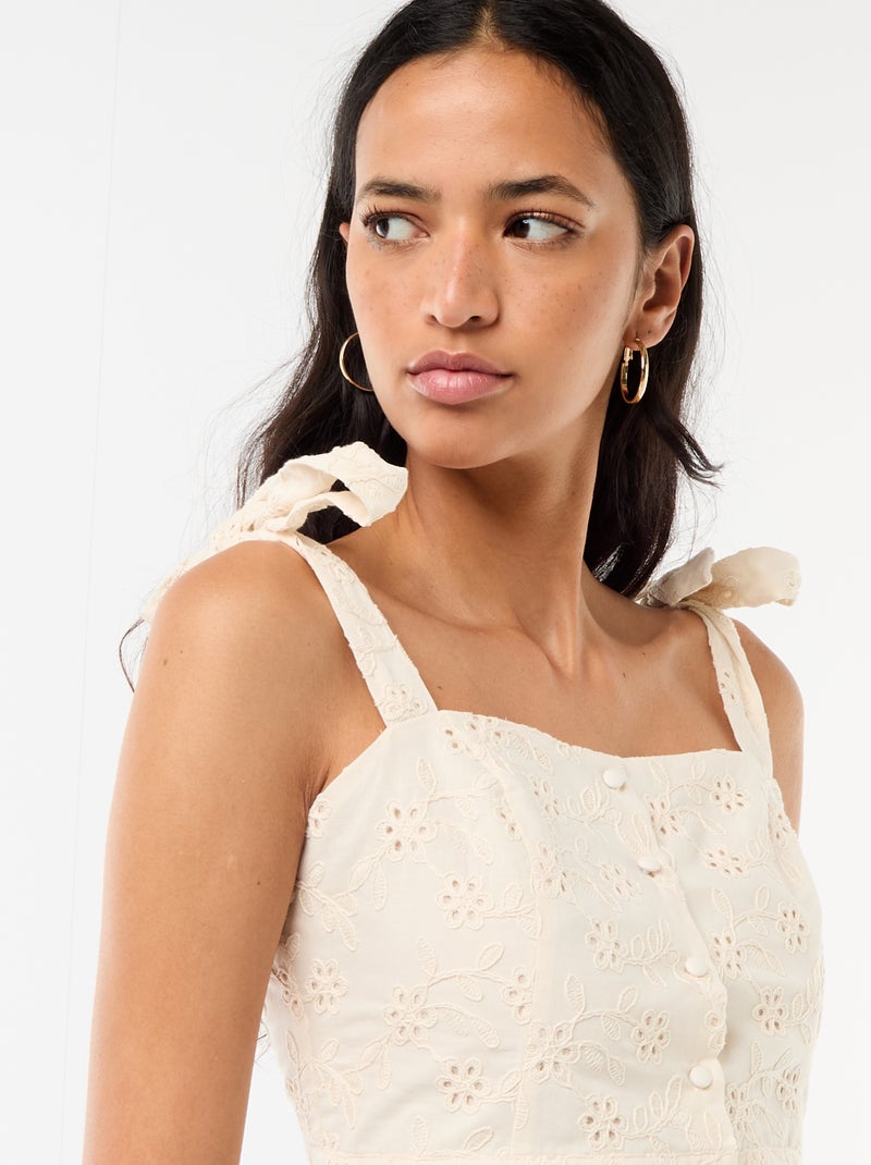 Top de tirantes con nudo en algodón Beige - Kiabi