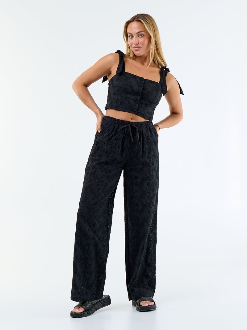Top de tirantes con nudo en algodón Negro - Kiabi