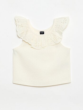 Top de tirantes de canalé con cuello bordado