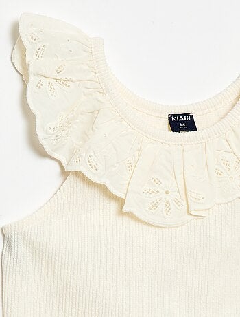 Top de tirantes de canalé con cuello bordado