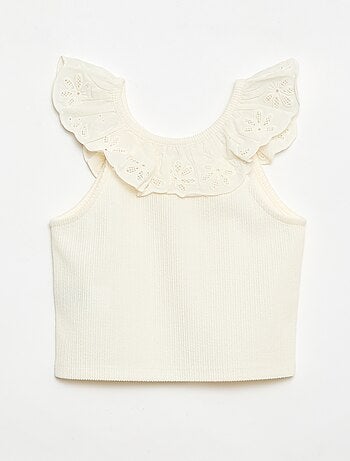 Top de tirantes de canalé con cuello bordado
