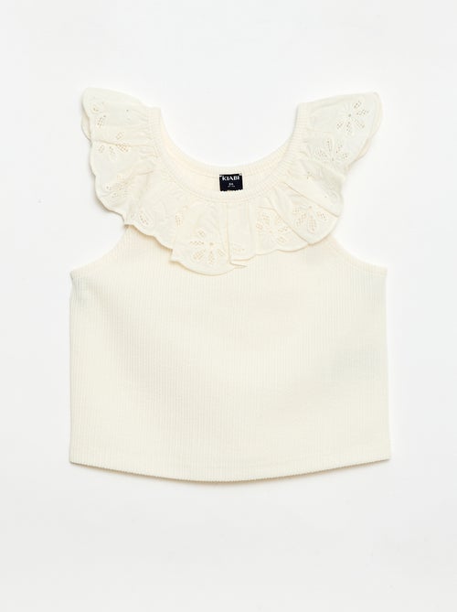 Top de tirantes de canalé con cuello bordado - Kiabi
