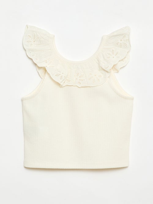 Top de tirantes de canalé con cuello bordado - Kiabi