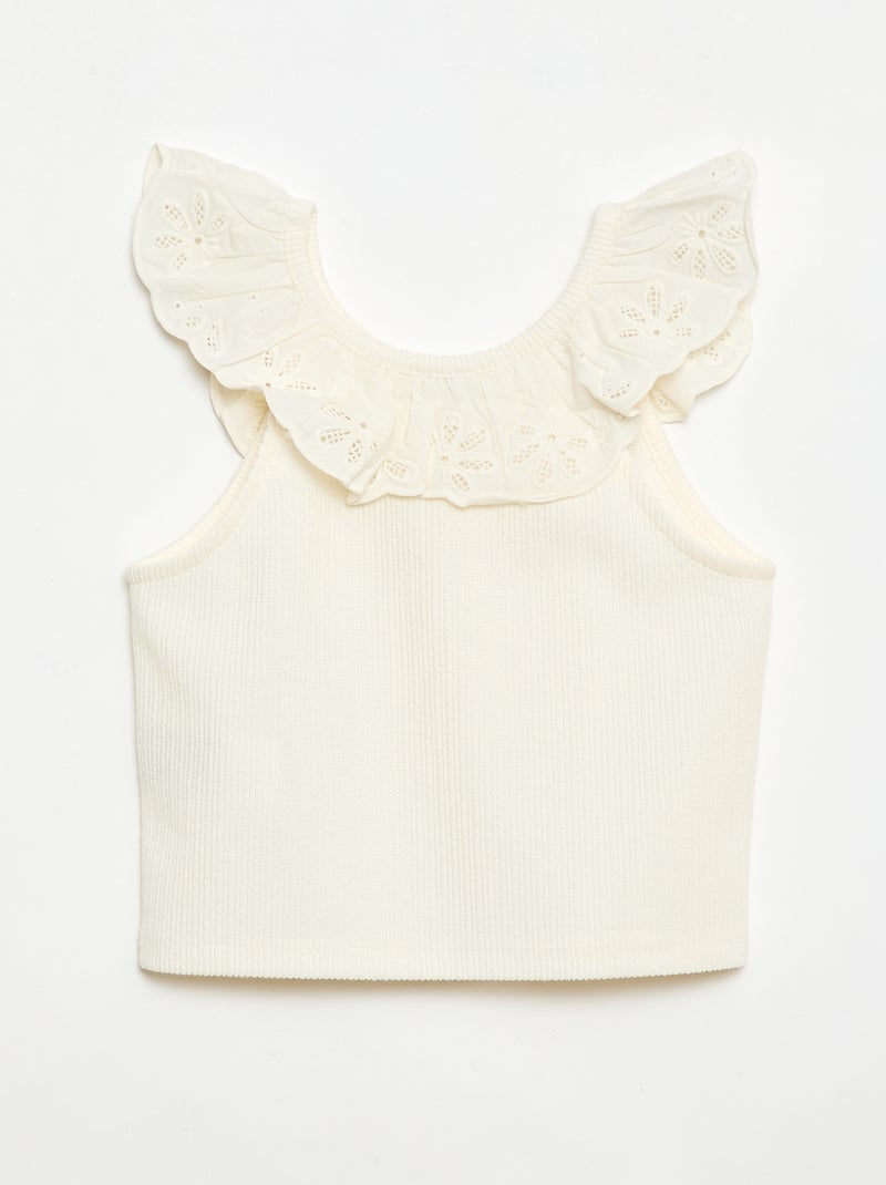 Top de tirantes de canalé con cuello bordado Beige - Kiabi