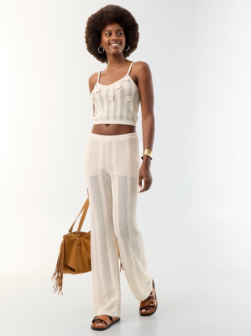 Top de tirantes de ganchillo con flores bordadas Beige - Kiabi