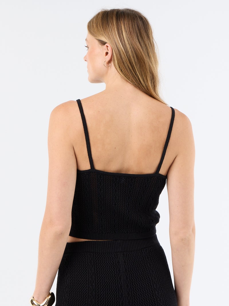 Top de tirantes de ganchillo con flores bordadas Negro - Kiabi