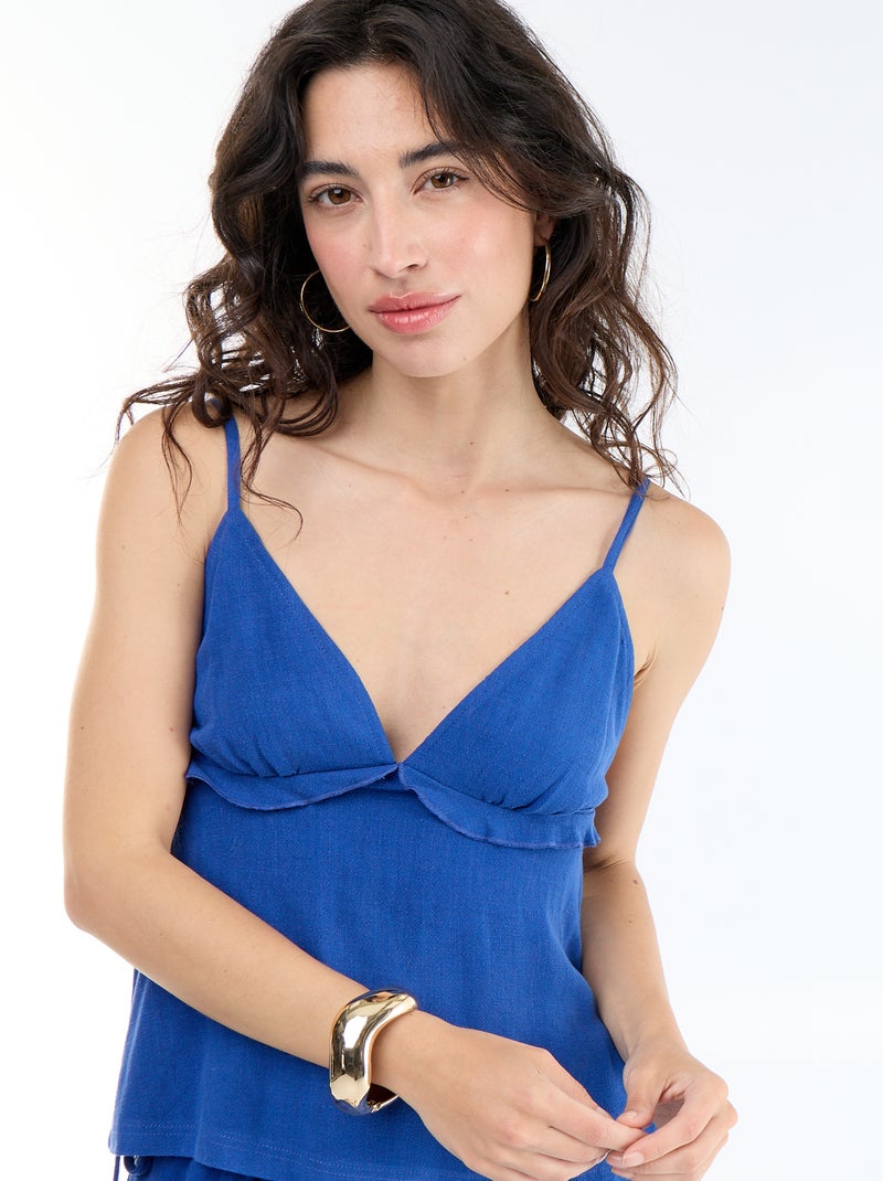 Top de tirantes de lino mezclado Azul - Kiabi