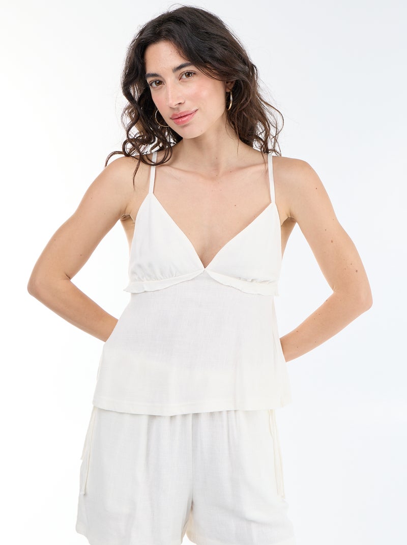 Top de tirantes de lino mezclado Blanco - Kiabi