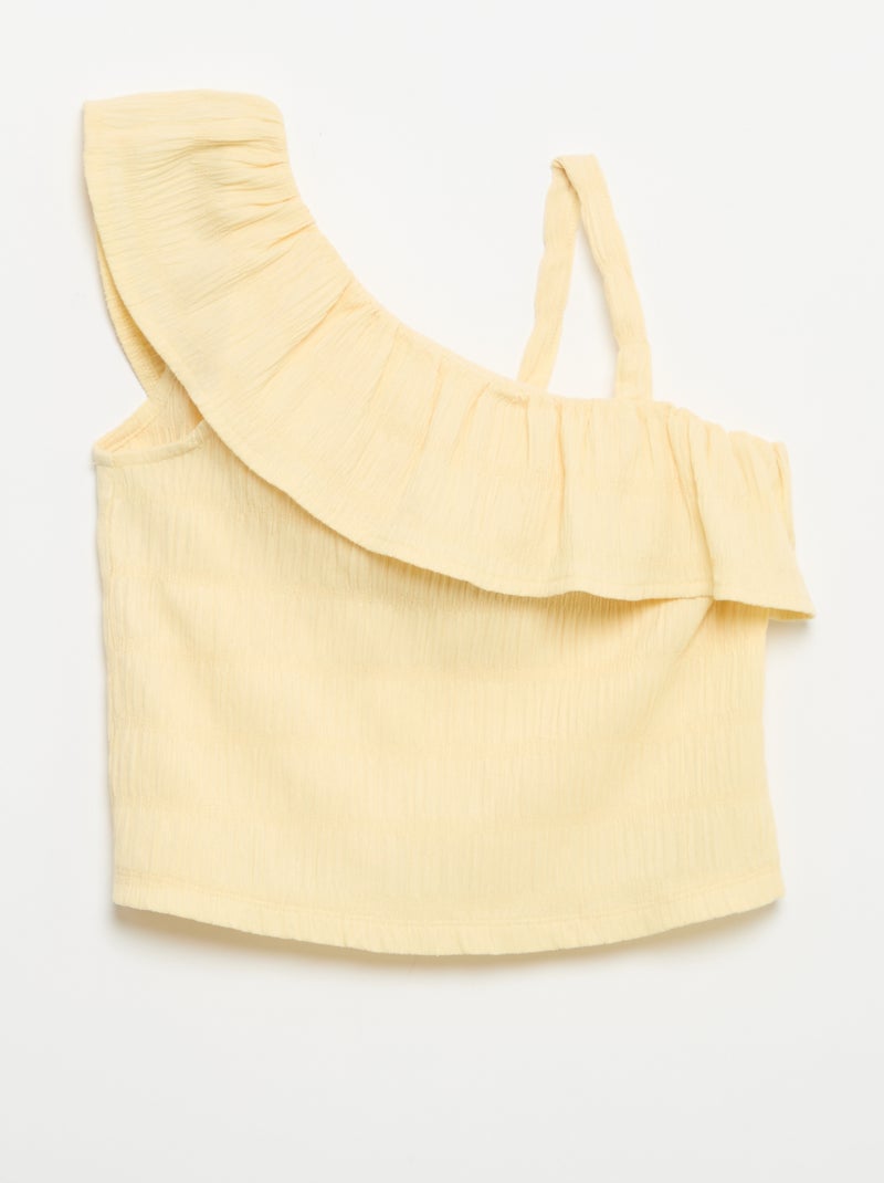 Top de tirantes de punto gofrado con cuello asimétrico Amarillo - Kiabi