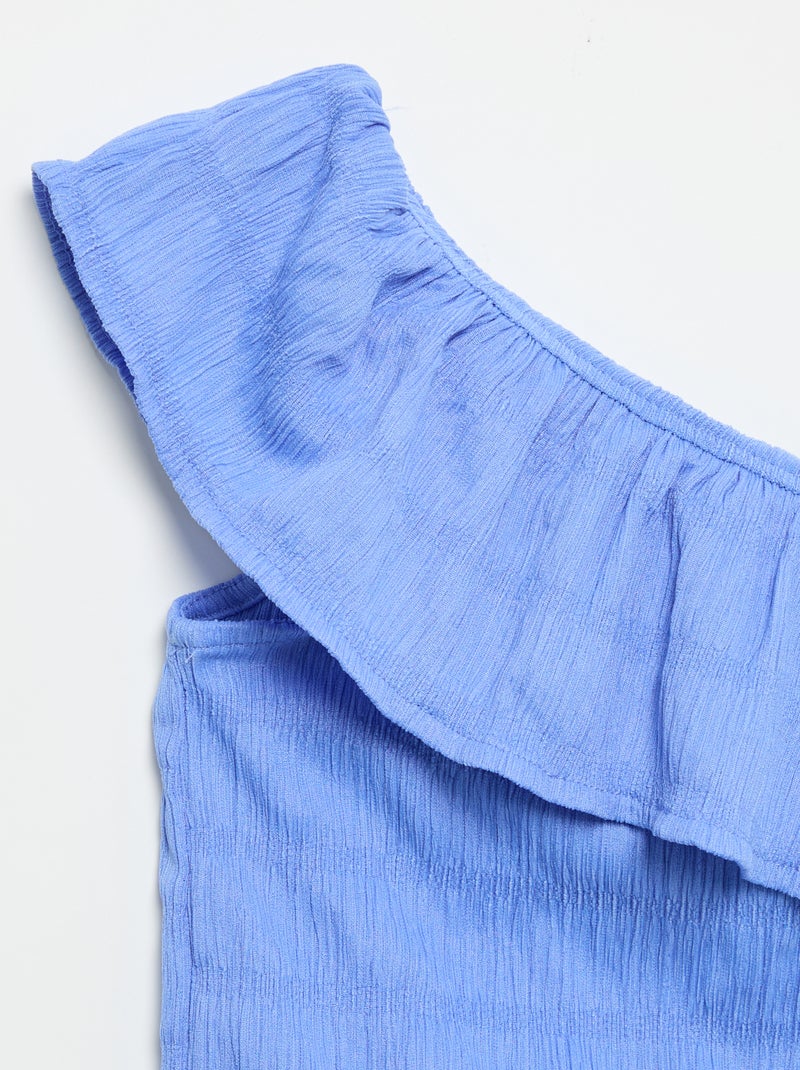Top de tirantes de punto gofrado con cuello asimétrico Azul - Kiabi