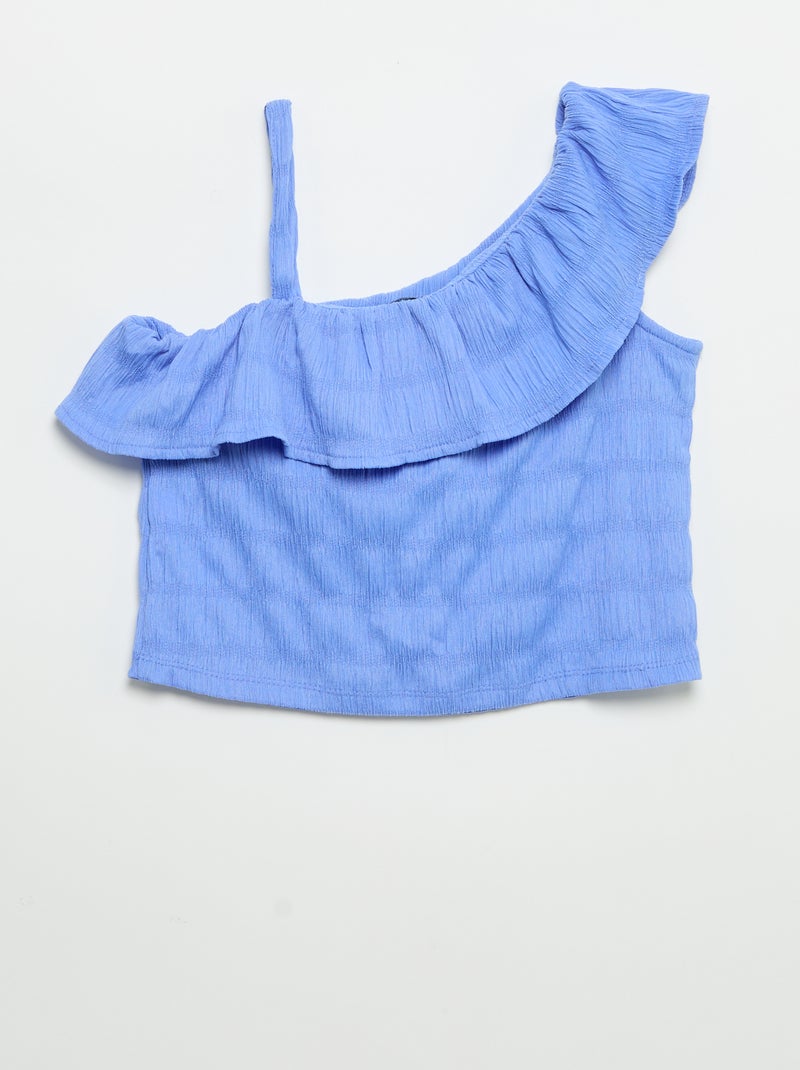 Top de tirantes de punto gofrado con cuello asimétrico Azul - Kiabi