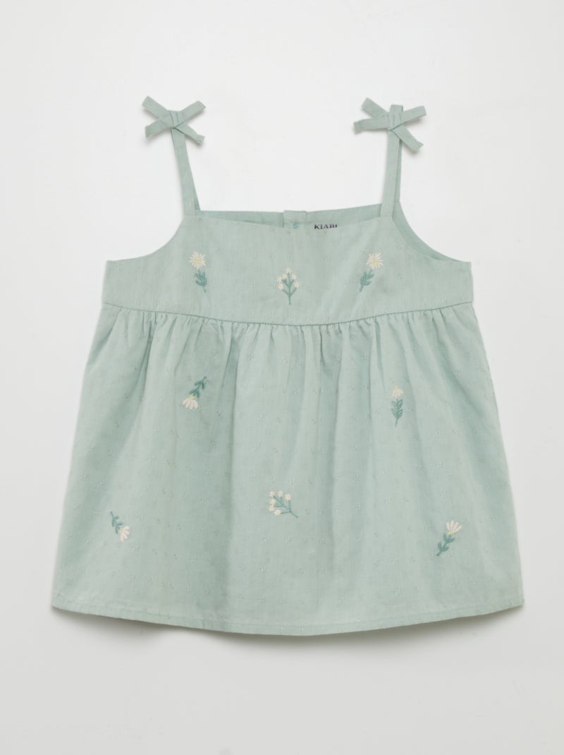 Top de tirantes finos con bordados azul - Kiabi