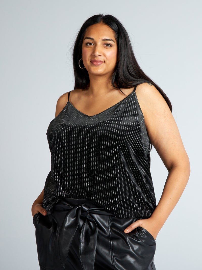 Top de tirantes finos con detalles brillantes NEGRO - Kiabi
