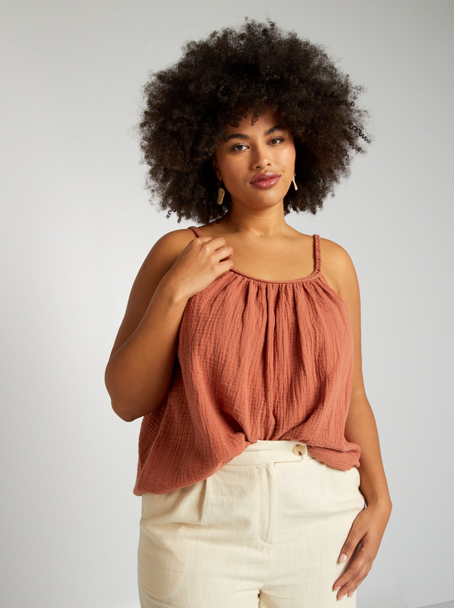 Haut Marron Kiabi - Taille 34/36 - En Coton - Occasion En Très Bon état