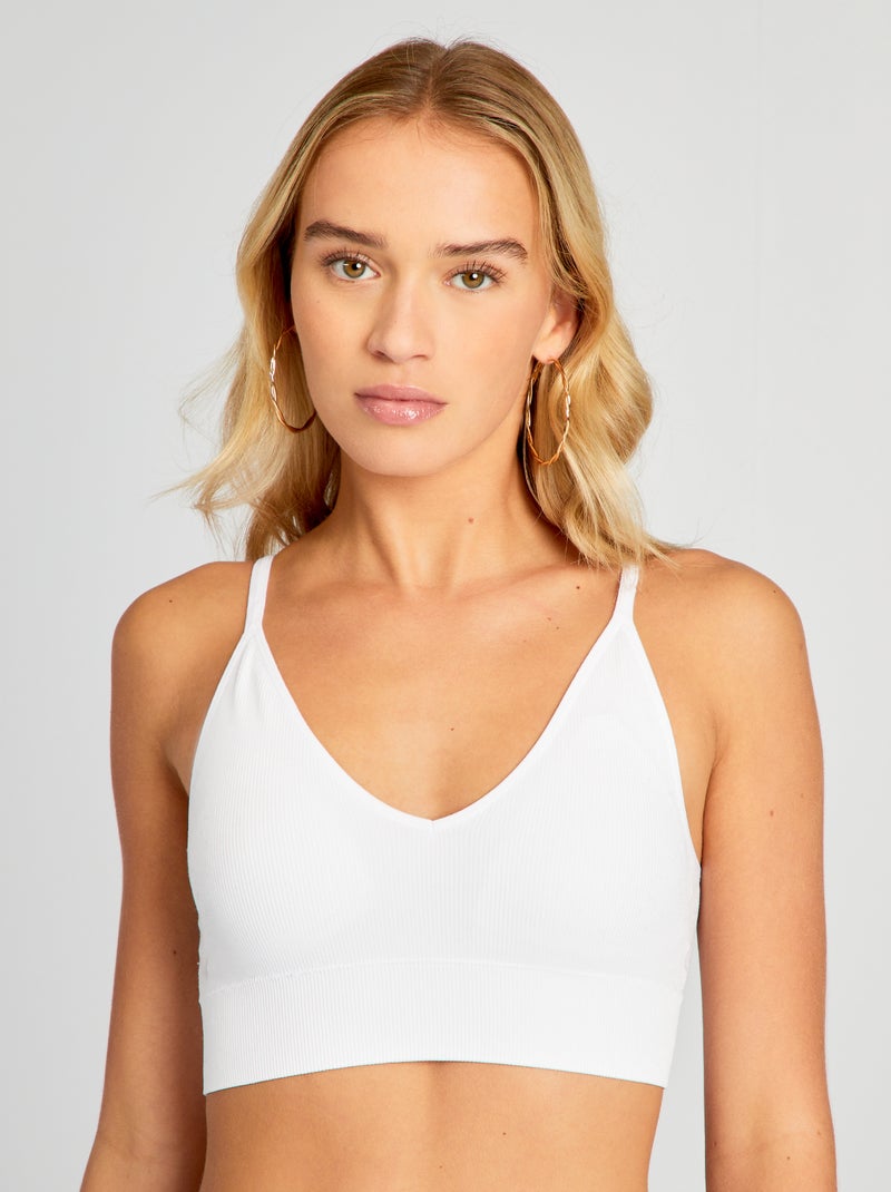 Top de triángulo de canalé BLANCO - Kiabi