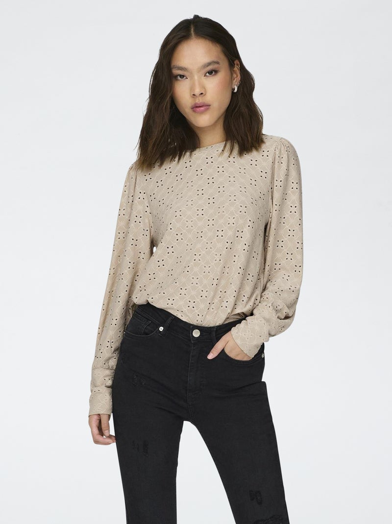 Top Detallado Calado Liso Beige - Kiabi