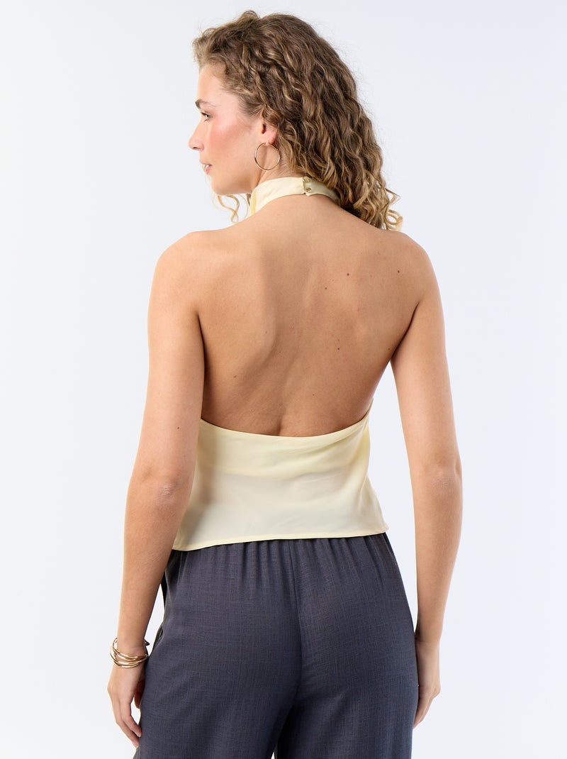 Top elástico liso asimétrico de tejido satinado Amarillo - Kiabi