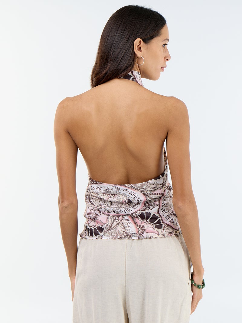 Top elástico liso asimétrico de tejido satinado Beige - Kiabi